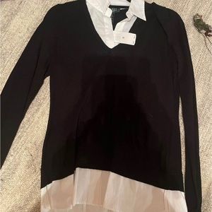 Lauren ralph lauren black white collared classic lightweight soft slimming top